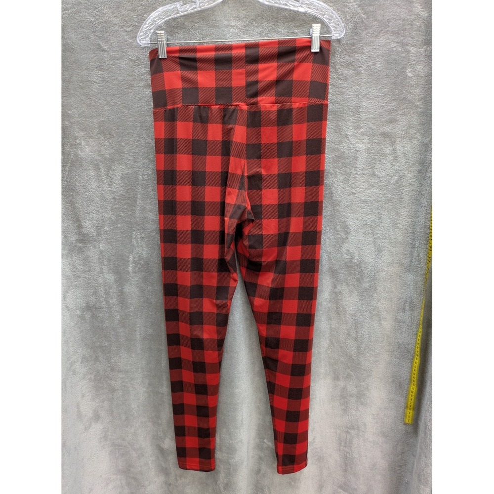 Red Buffalo Plaid Print Womens Maternity Medium Leggings Casual Comfy Stretch - Picture 2 of 7